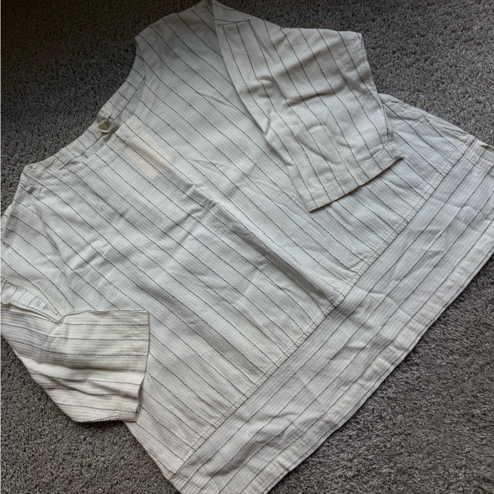 Eileen Fisher White Casual Button Down Shirt with Subtle Stripes